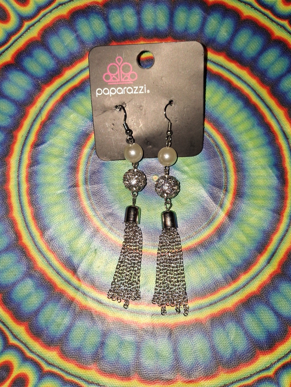 paparazzi Silver Pearl & Rhinestone Tassel Earrings